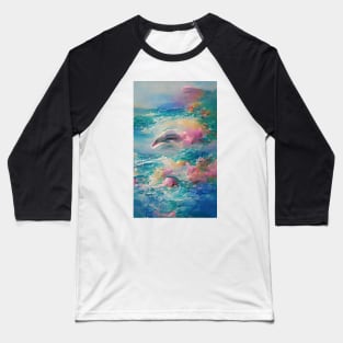 Summer Sea Waves Watercolor Dolphin Art Baseball T-Shirt